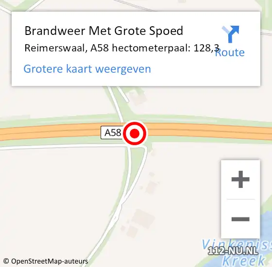 Locatie op kaart van de 112 melding: Brandweer Met Grote Spoed Naar Reimerswaal, A58 hectometerpaal: 128,3 op 2 november 2021 20:27