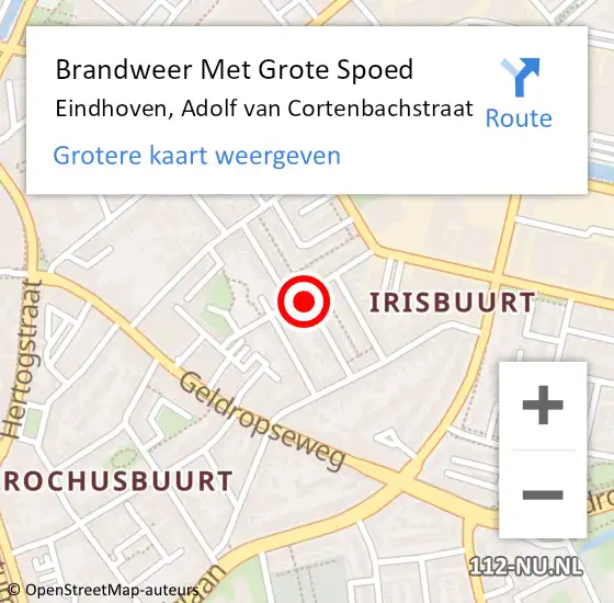 Locatie op kaart van de 112 melding: Brandweer Met Grote Spoed Naar Eindhoven, Adolf van Cortenbachstraat op 2 november 2021 22:48
