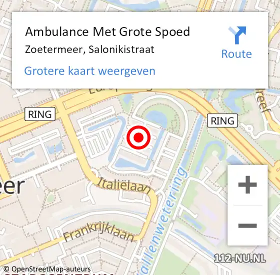 Locatie op kaart van de 112 melding: Ambulance Met Grote Spoed Naar Zoetermeer, Salonikistraat op 3 november 2021 02:51