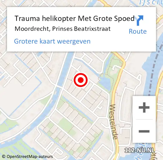Locatie op kaart van de 112 melding: Trauma helikopter Met Grote Spoed Naar Moordrecht, Prinses Beatrixstraat op 3 november 2021 03:00