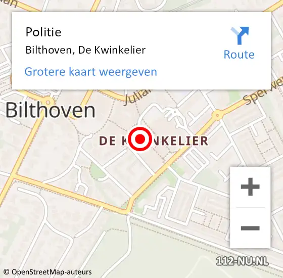 Locatie op kaart van de 112 melding: Politie Bilthoven, De Kwinkelier op 3 november 2021 03:59