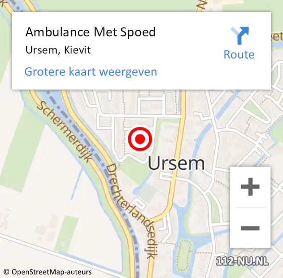 Locatie op kaart van de 112 melding: Ambulance Met Spoed Naar Ursem, Kievit op 3 november 2021 06:33