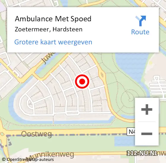 Locatie op kaart van de 112 melding: Ambulance Met Spoed Naar Zoetermeer, Hardsteen op 3 november 2021 07:03