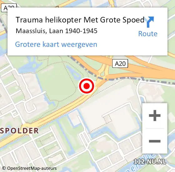 Locatie op kaart van de 112 melding: Trauma helikopter Met Grote Spoed Naar Maassluis, Laan 1940-1945 op 3 november 2021 07:22