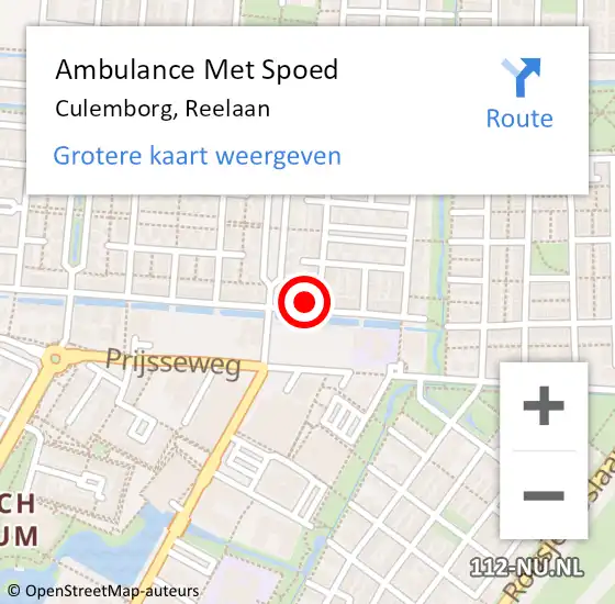 Locatie op kaart van de 112 melding: Ambulance Met Spoed Naar Culemborg, Reelaan op 3 november 2021 07:59