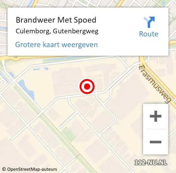 Locatie op kaart van de 112 melding: Brandweer Met Spoed Naar Culemborg, Gutenbergweg op 3 november 2021 08:25