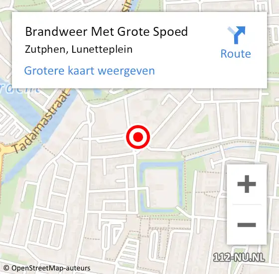 Locatie op kaart van de 112 melding: Brandweer Met Grote Spoed Naar Zutphen, Lunetteplein op 3 november 2021 08:26