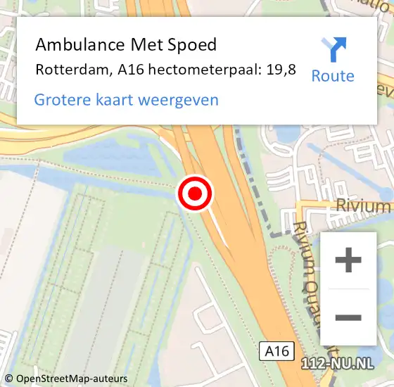 Locatie op kaart van de 112 melding: Ambulance Met Spoed Naar Rotterdam, A16 hectometerpaal: 19,8 op 3 november 2021 08:28