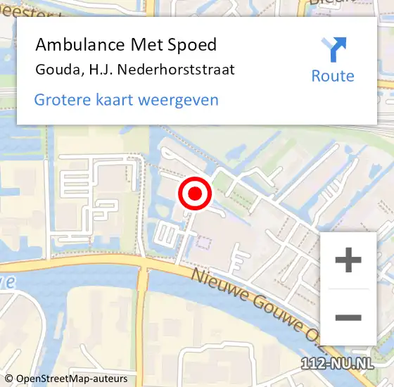 Locatie op kaart van de 112 melding: Ambulance Met Spoed Naar Gouda, H.J. Nederhorststraat op 3 november 2021 08:32