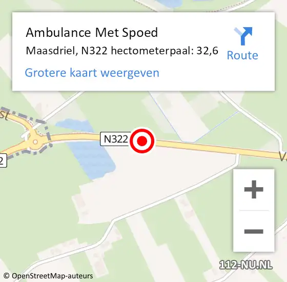 Locatie op kaart van de 112 melding: Ambulance Met Spoed Naar Maasdriel, N322 hectometerpaal: 32,6 op 3 november 2021 08:51