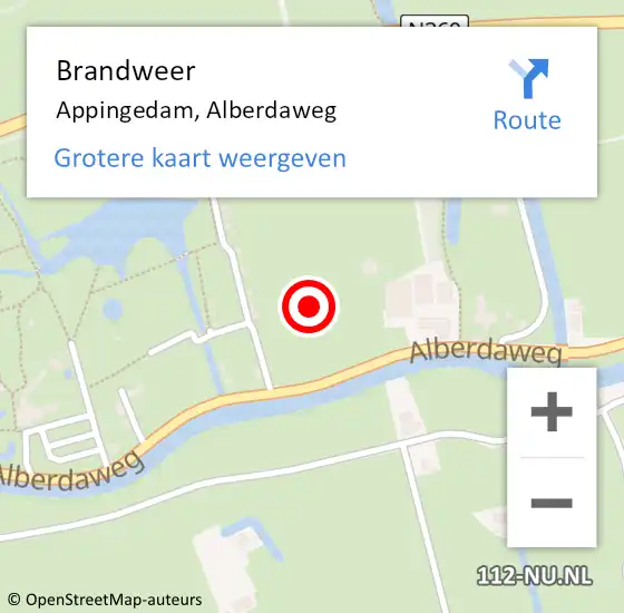 Locatie op kaart van de 112 melding: Brandweer Appingedam, Alberdaweg op 3 november 2021 09:06