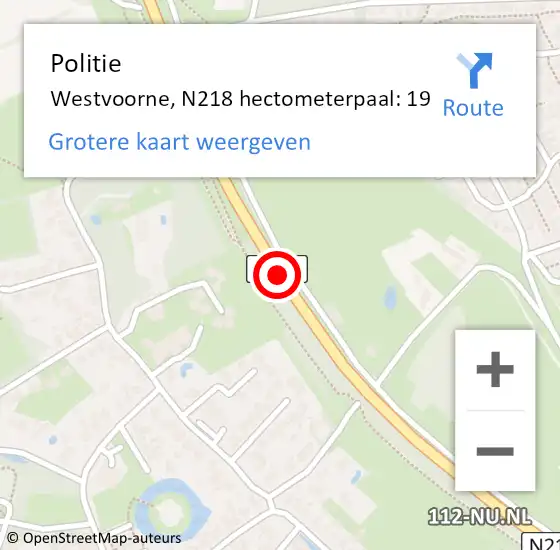 Locatie op kaart van de 112 melding: Politie Westvoorne, N218 hectometerpaal: 19 op 3 november 2021 09:12