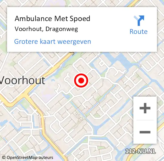 Locatie op kaart van de 112 melding: Ambulance Met Spoed Naar Voorhout, Dragonweg op 3 november 2021 10:06