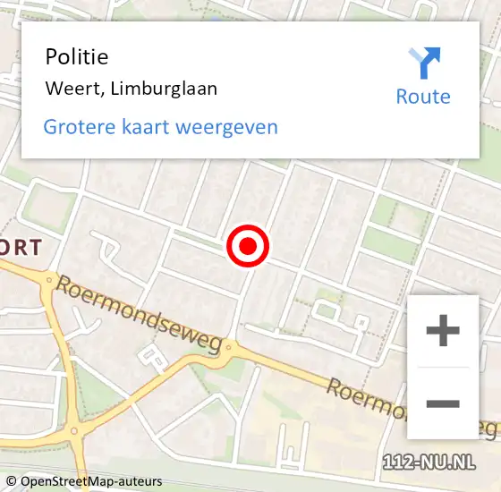 Locatie op kaart van de 112 melding: Politie Weert, Limburglaan op 3 november 2021 11:03