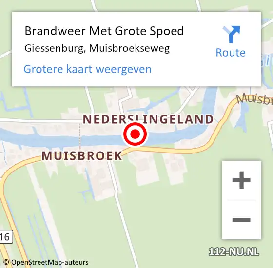 Locatie op kaart van de 112 melding: Brandweer Met Grote Spoed Naar Giessenburg, Muisbroekseweg op 3 november 2021 11:17