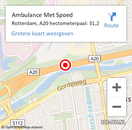 Locatie op kaart van de 112 melding: Ambulance Met Spoed Naar Rotterdam, A20 hectometerpaal: 31,2 op 3 november 2021 11:40