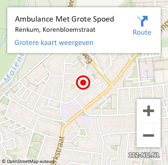 Locatie op kaart van de 112 melding: Ambulance Met Grote Spoed Naar Renkum, Korenbloemstraat op 3 november 2021 12:30