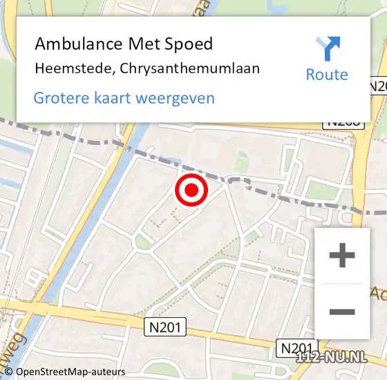 Locatie op kaart van de 112 melding: Ambulance Met Spoed Naar Heemstede, Chrysanthemumlaan op 3 november 2021 13:34