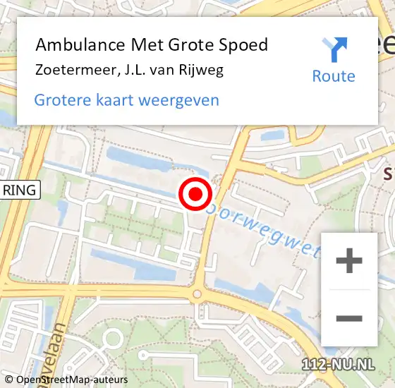Locatie op kaart van de 112 melding: Ambulance Met Grote Spoed Naar Zoetermeer, J.L. van Rijweg op 3 november 2021 13:56
