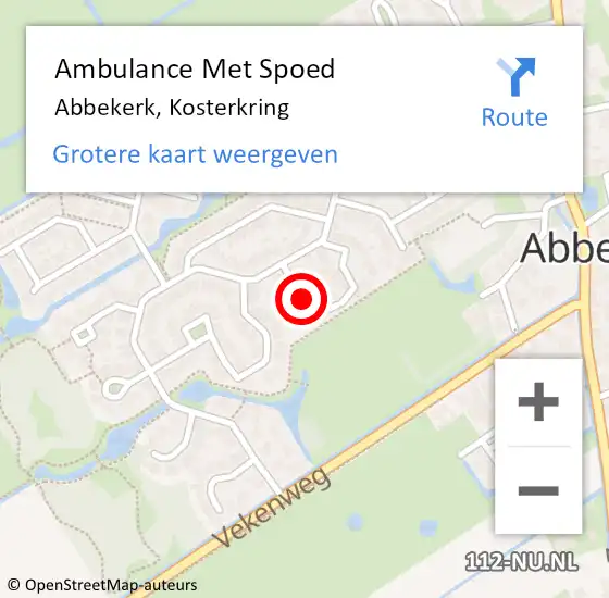 Locatie op kaart van de 112 melding: Ambulance Met Spoed Naar Abbekerk, Kosterkring op 3 november 2021 14:12