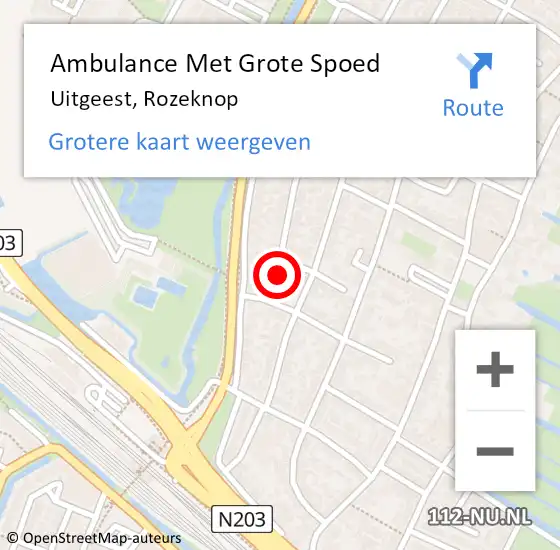 Locatie op kaart van de 112 melding: Ambulance Met Grote Spoed Naar Uitgeest, Rozeknop op 3 november 2021 14:29