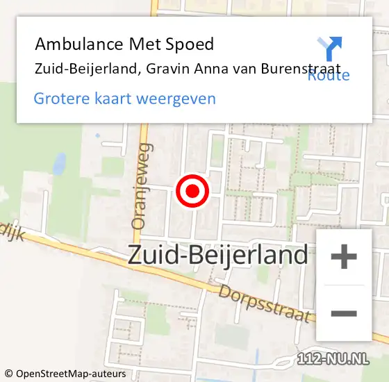 Locatie op kaart van de 112 melding: Ambulance Met Spoed Naar Zuid-Beijerland, Gravin Anna van Burenstraat op 3 november 2021 14:47