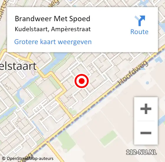 Locatie op kaart van de 112 melding: Brandweer Met Spoed Naar Kudelstaart, Ampèrestraat op 3 november 2021 15:07