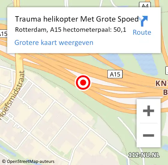 Locatie op kaart van de 112 melding: Trauma helikopter Met Grote Spoed Naar Rotterdam, A15 hectometerpaal: 50,1 op 3 november 2021 15:44