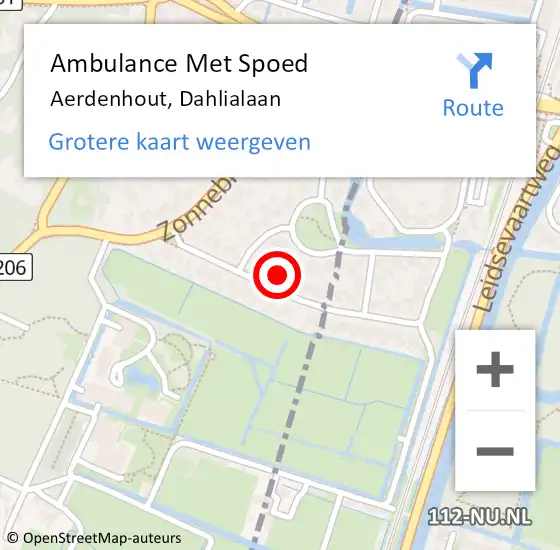 Locatie op kaart van de 112 melding: Ambulance Met Spoed Naar Aerdenhout, Dahlialaan op 3 november 2021 16:09