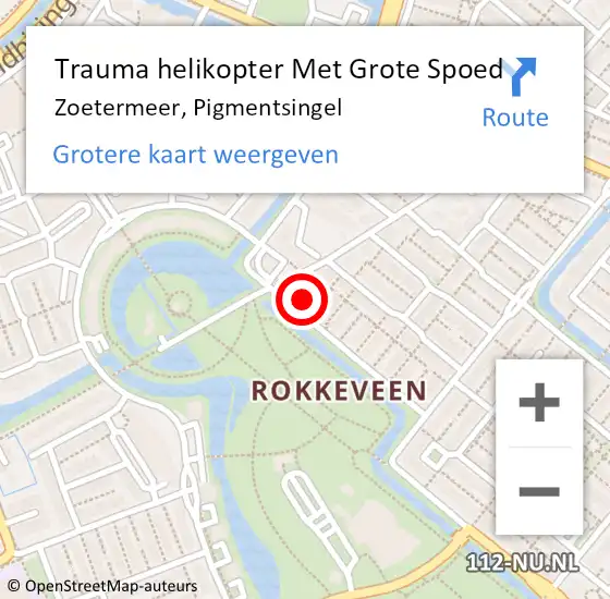 Locatie op kaart van de 112 melding: Trauma helikopter Met Grote Spoed Naar Zoetermeer, Pigmentsingel op 3 november 2021 16:16