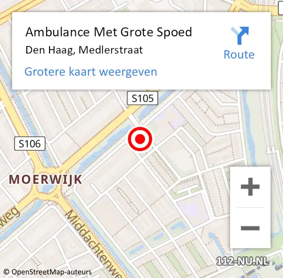 Locatie op kaart van de 112 melding: Ambulance Met Grote Spoed Naar Den Haag, Medlerstraat op 3 november 2021 16:23