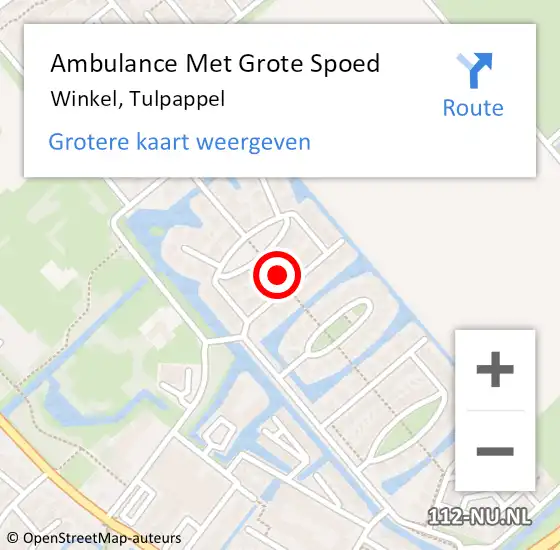 Locatie op kaart van de 112 melding: Ambulance Met Grote Spoed Naar Winkel, Tulpappel op 3 november 2021 17:03