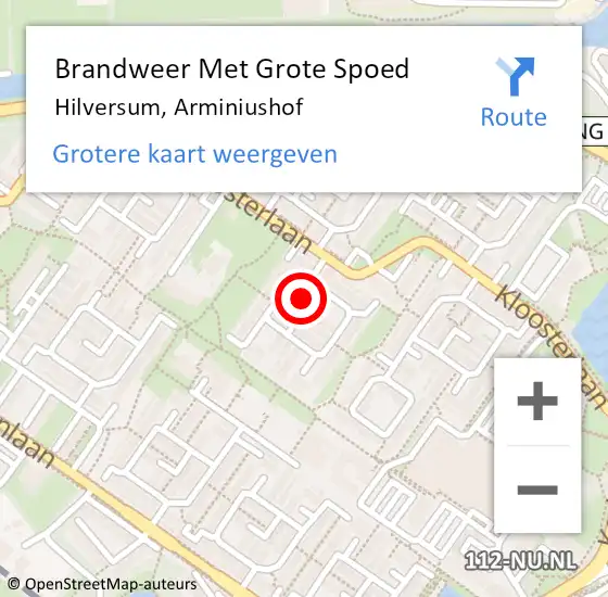 Locatie op kaart van de 112 melding: Brandweer Met Grote Spoed Naar Hilversum, Arminiushof op 3 november 2021 17:12