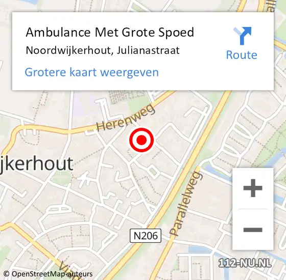 Locatie op kaart van de 112 melding: Ambulance Met Grote Spoed Naar Noordwijkerhout, Julianastraat op 3 november 2021 17:22