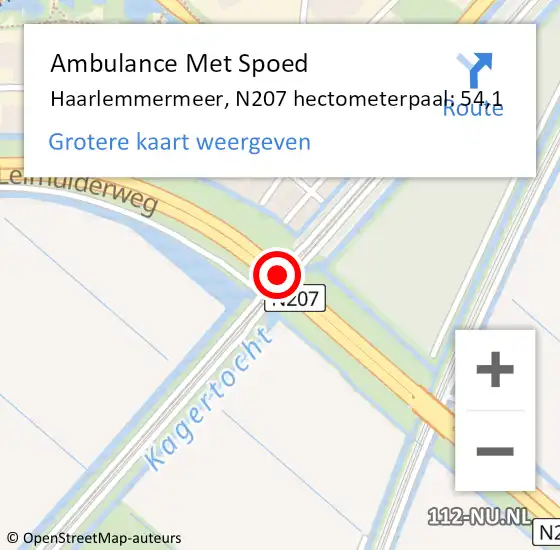 Locatie op kaart van de 112 melding: Ambulance Met Spoed Naar Haarlemmermeer, N207 hectometerpaal: 54,1 op 3 november 2021 17:27