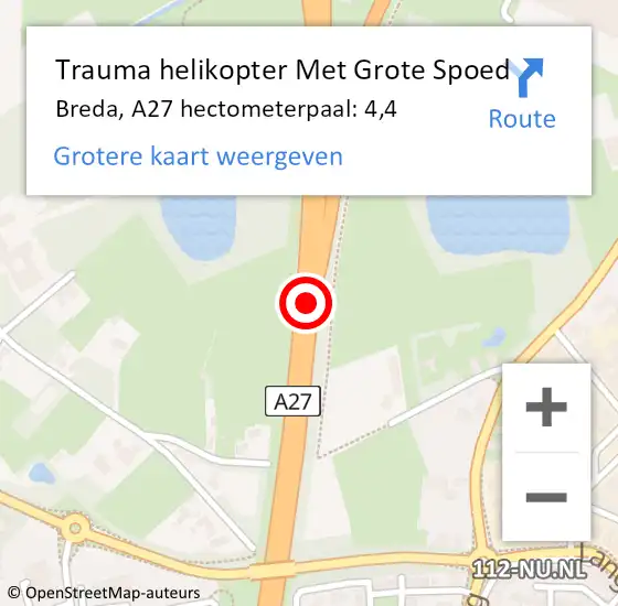 Locatie op kaart van de 112 melding: Trauma helikopter Met Grote Spoed Naar Breda, A27 hectometerpaal: 4,4 op 3 november 2021 17:29