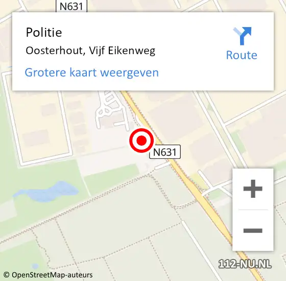 Locatie op kaart van de 112 melding: Politie Oosterhout, Vijf Eikenweg op 3 november 2021 17:48