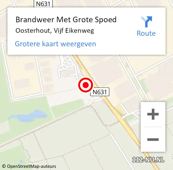 Locatie op kaart van de 112 melding: Brandweer Met Grote Spoed Naar Oosterhout, Vijf Eikenweg op 3 november 2021 17:49