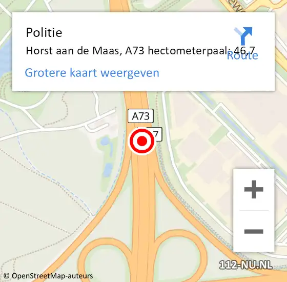 Locatie op kaart van de 112 melding: Politie Horst aan de Maas, A73 hectometerpaal: 46,7 op 3 november 2021 17:53