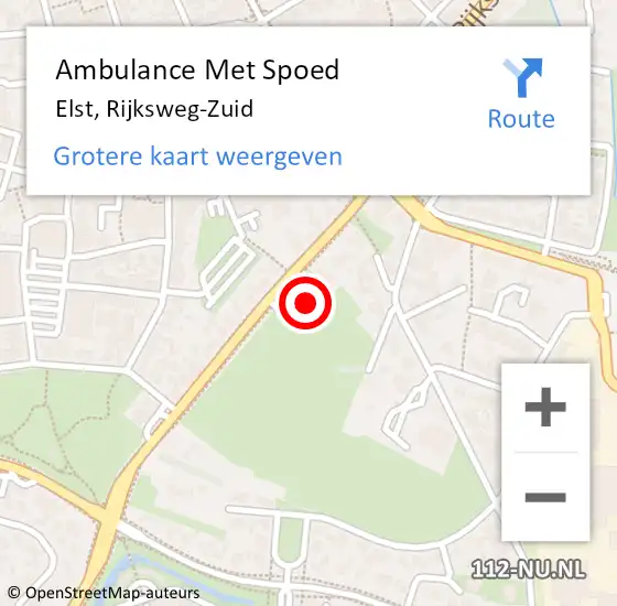 Locatie op kaart van de 112 melding: Ambulance Met Spoed Naar Elst, Rijksweg-Zuid op 3 november 2021 18:21
