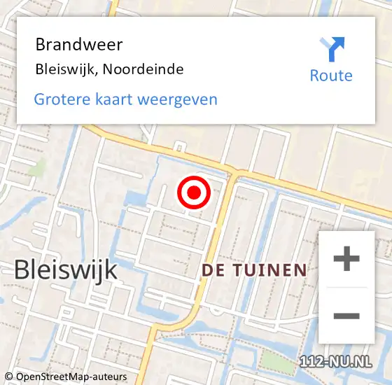 Locatie op kaart van de 112 melding: Brandweer Bleiswijk, Noordeinde op 3 november 2021 18:21