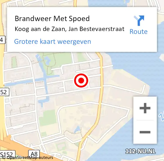 Locatie op kaart van de 112 melding: Brandweer Met Spoed Naar Koog aan de Zaan, Jan Bestevaerstraat op 3 november 2021 18:35