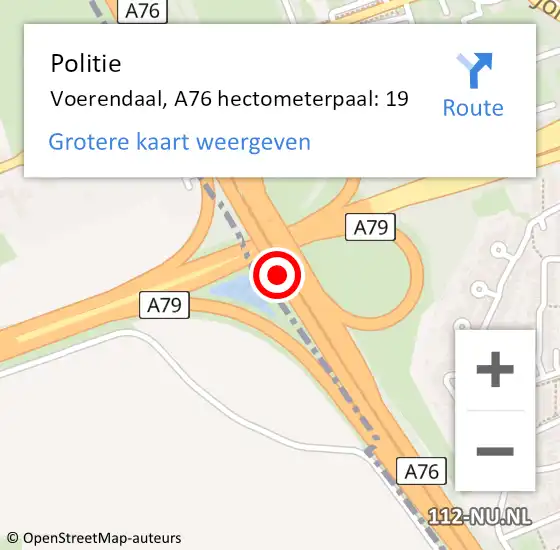 Locatie op kaart van de 112 melding: Politie Heerlen, A76 hectometerpaal: 19 op 3 november 2021 18:42