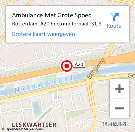 Locatie op kaart van de 112 melding: Ambulance Met Grote Spoed Naar Rotterdam, A20 hectometerpaal: 31,9 op 3 november 2021 19:03