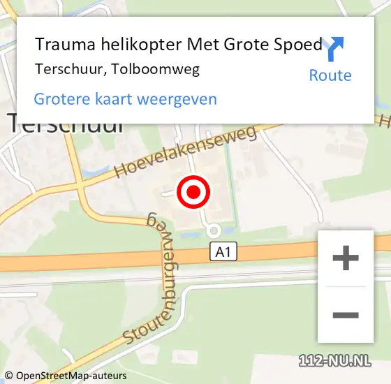 Locatie op kaart van de 112 melding: Trauma helikopter Met Grote Spoed Naar Terschuur, Tolboomweg op 3 november 2021 19:06