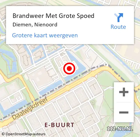 Locatie op kaart van de 112 melding: Brandweer Met Grote Spoed Naar Diemen, Nienoord op 3 november 2021 19:20