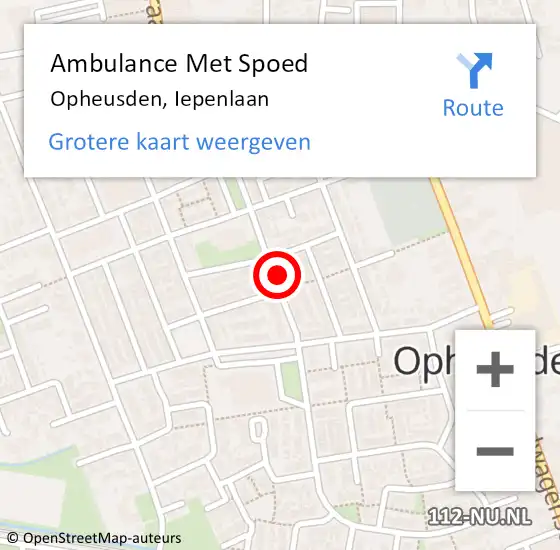 Locatie op kaart van de 112 melding: Ambulance Met Spoed Naar Opheusden, Iepenlaan op 3 november 2021 19:27