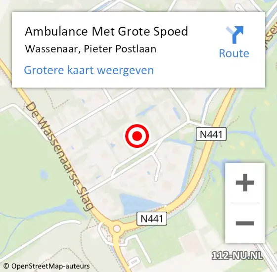 Locatie op kaart van de 112 melding: Ambulance Met Grote Spoed Naar Wassenaar, Pieter Postlaan op 3 november 2021 19:35