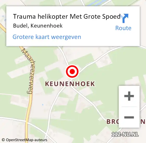 Locatie op kaart van de 112 melding: Trauma helikopter Met Grote Spoed Naar Budel, Keunenhoek op 3 november 2021 19:41