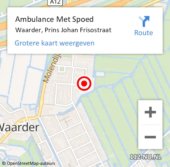 Locatie op kaart van de 112 melding: Ambulance Met Spoed Naar Waarder, Prins Johan Frisostraat op 3 november 2021 19:49